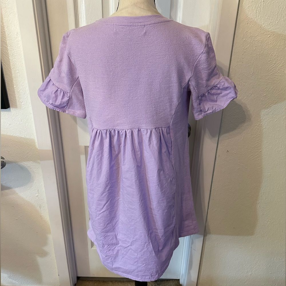 The Impeccable Pig MIXED MEDIA SHORT-SLEEVE MINI DRESS purple lilac Small - Picture 3 of 11